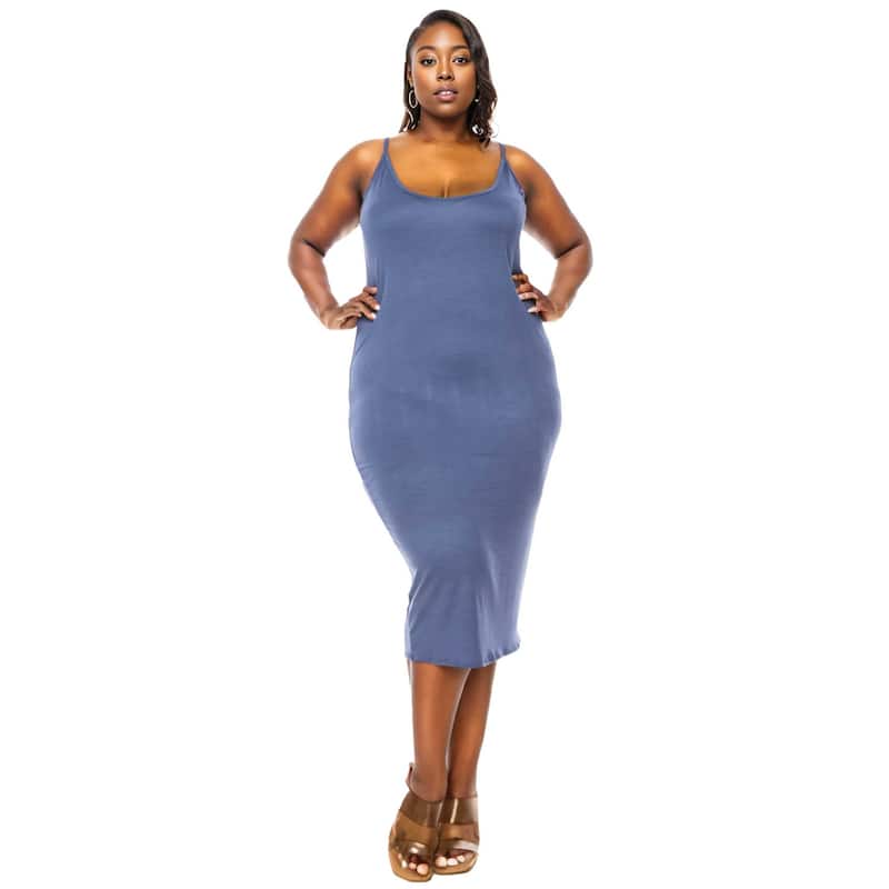 L I V D Women's Plus Size Jennie Spaghetti Strap Midi Dress - 1X - Indigo