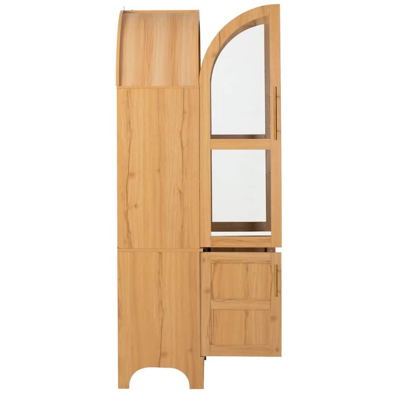 71" Tall Arched Pantry Cabinet with Shelves, Hidden Drawer and Glass Door