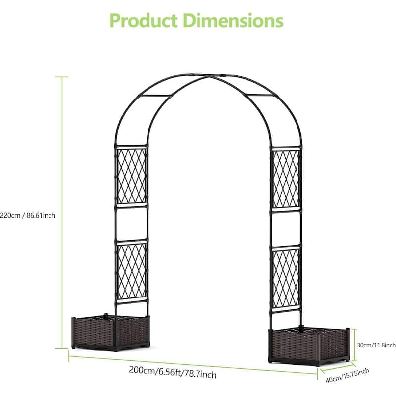 78.7" Weatherproof Garden Arbor with Dual Planter Boxes for Climbing Plants, Backyard, Patio