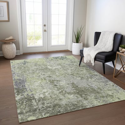 Machine Washable Indoor/ Outdoor Abstract Contemporary Chantille Rug