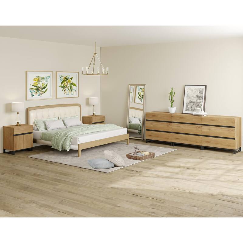 WAMPAT Dresser and Nightstand Set of 3 - 94.5 Inch Dresser+2 Nightstand - Oak