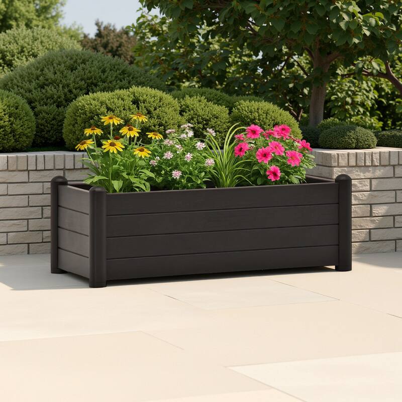 Outdoor Raised Flower Bed with Drainage, 39 Inch Gray Polypropylene