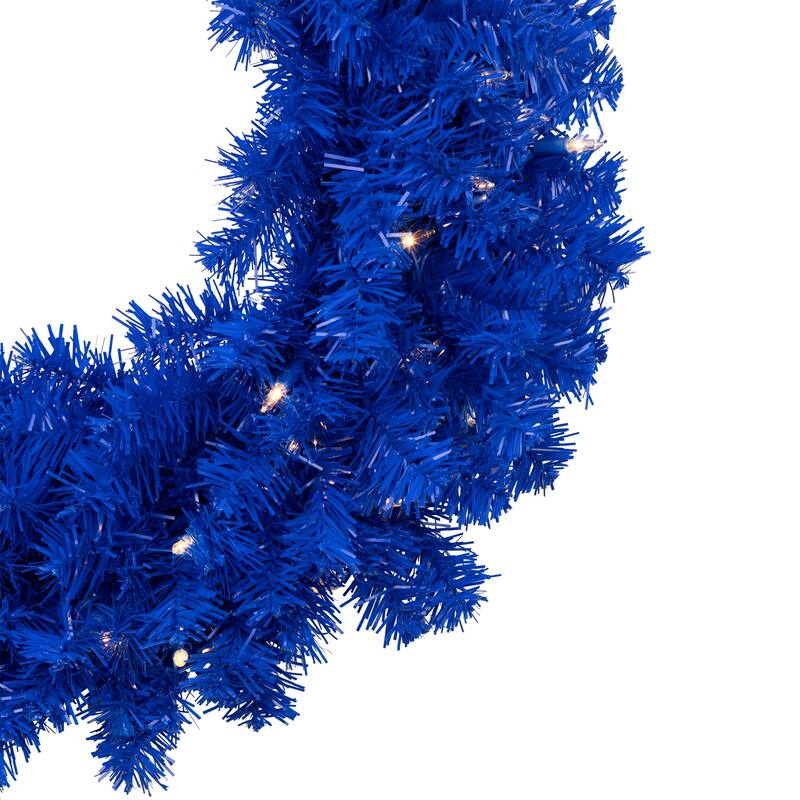 Pre-Lit Artificial Pine Christmas Wreath - 24" - Royal Blue - Clear Lights