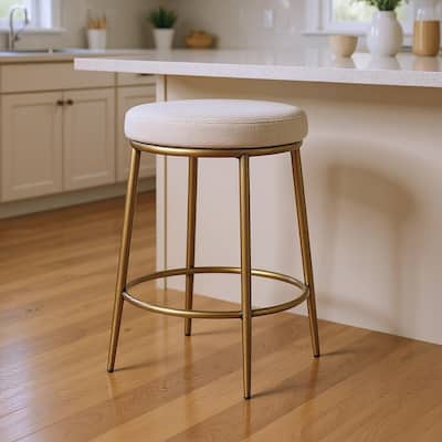 HomeRoots 26" Ivory and Antiqued Brass Fabric and Metal Backless Counter Height Bar Chair