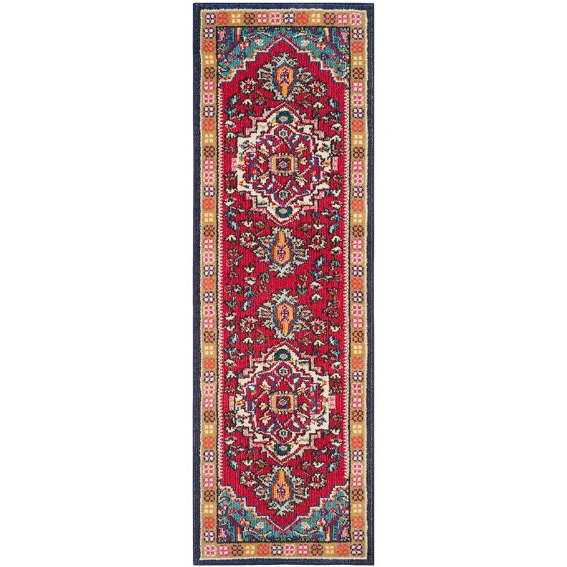 SAFAVIEH Monaco Shahnaz Boho Rug - 2'3" x 7' Runner - Red/Turquoise - Runner