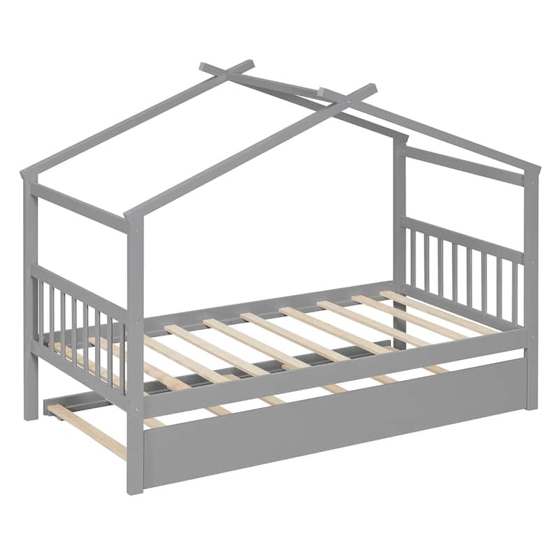 Twin House Bed with Pull-Out Trundle by Harper&Bright Designs
