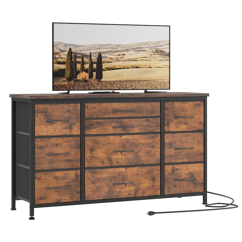 Bedroom Dresser with 10 Large Drawers for 55'' Long TV Stand - 55 inches