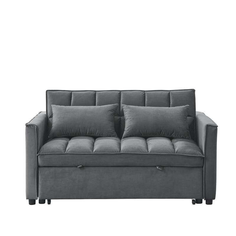 53.94" Velvet 2-Seater Sleeper Sofa with 3-Position Adjustable Backrest and Two Side Pockets