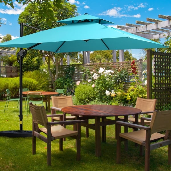 Outsunny 10' 2-Tier Canopy Cantilever Patio Umbrella with Rotating Base & 5-Position  Tilt - Bed Bath & Beyond - 33342235