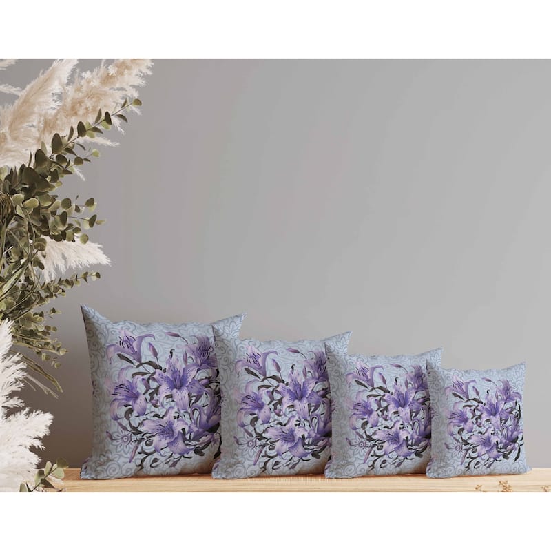 Enchanted Lily Affair Indoor/Outdoor Reversible Throw Pillow Silver and Blue