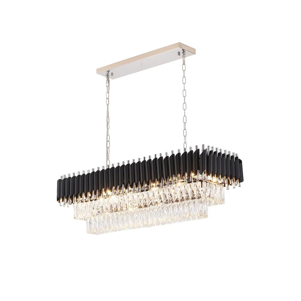 12-Light Black And Chrome Chandelier With Clear Hanging Crystal