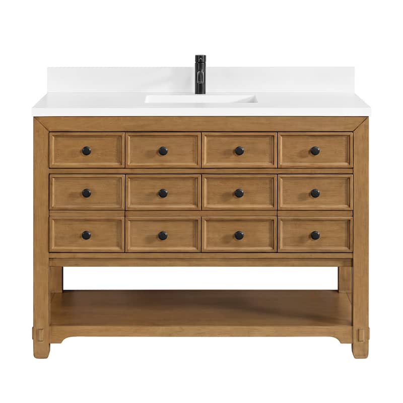 Malibu 48" Single Vanity, Amber Birch - White Zeus - Single Hole