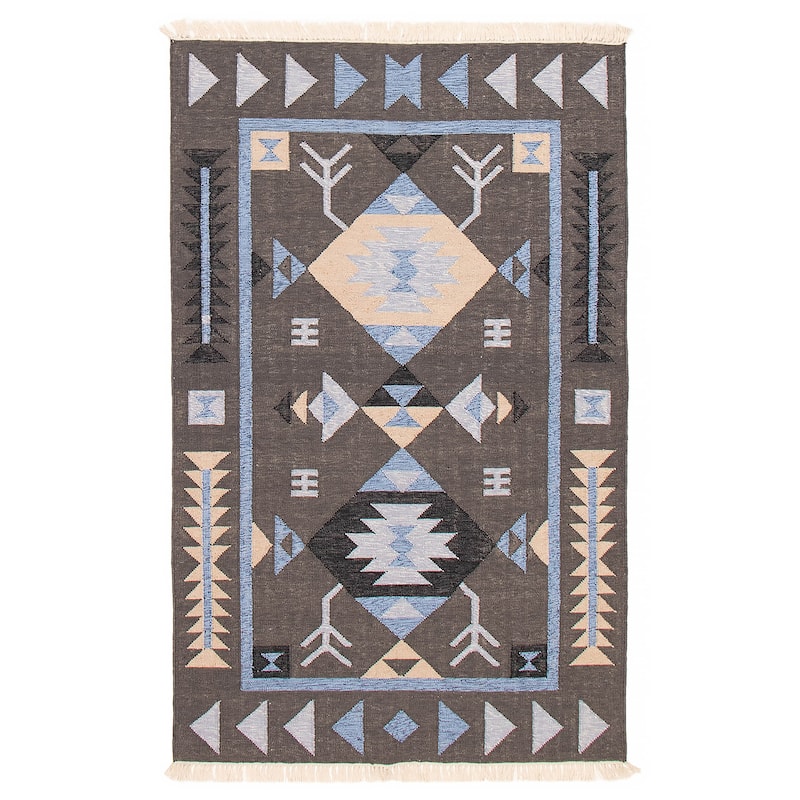 Ankara FW Grey Kilim 5'1" x 8'1" - 5'1 x 8'1 - Dark Grey - 5'1 x 8'1