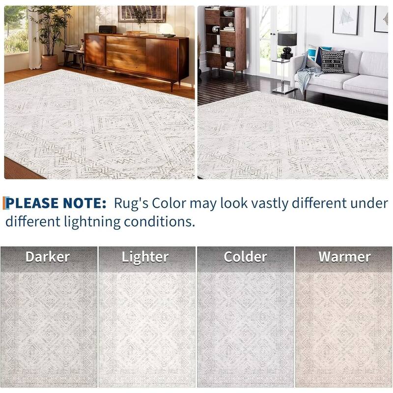 Vintage Geometric Living Room Rug Washable Indoor Bedroom Rugs Non Slip Low Pile Area Rug