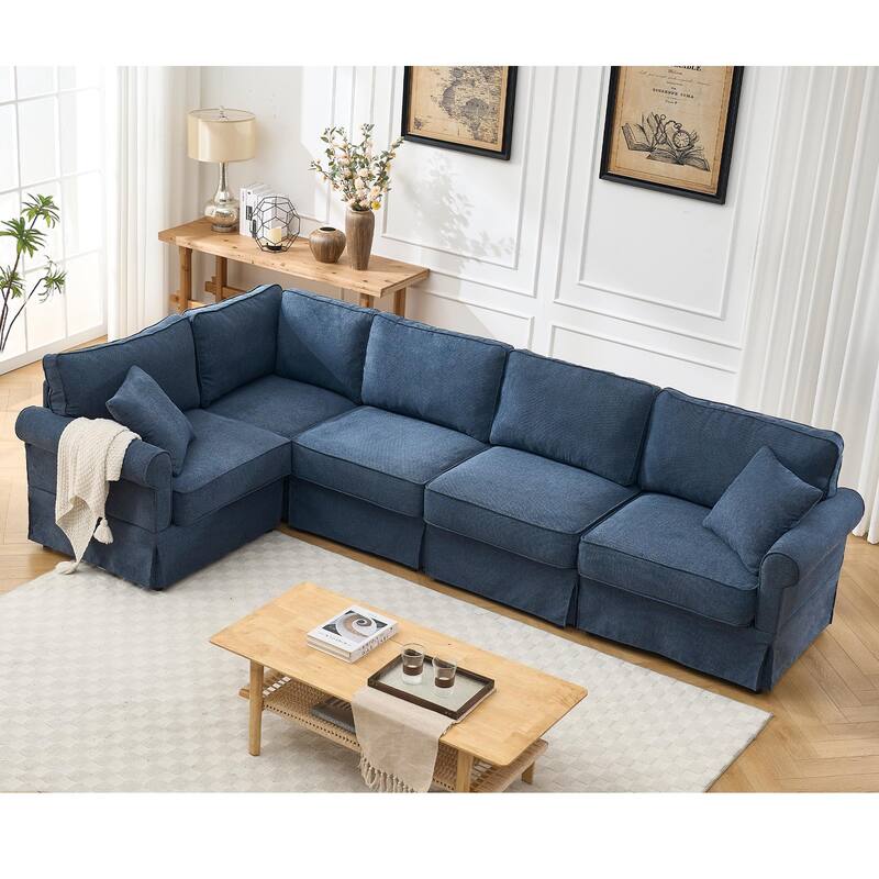 94" Linen L-Shaped Sectional Sofa, 5-Seater