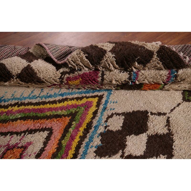 Hand Knotted Oriental 100% Wool Carpet Modern Tribal Beige & Ivories Moroccan Area Rug - 10' 3'' X 7' 6''