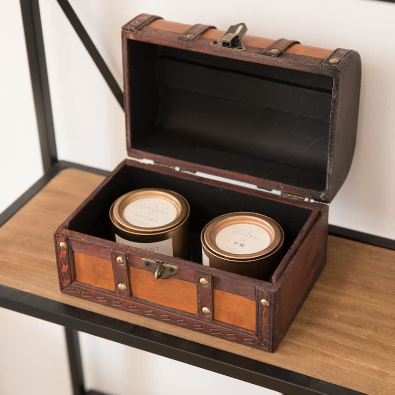 Vintiquewise Wood/Leather Treasure Box Trunk - brown