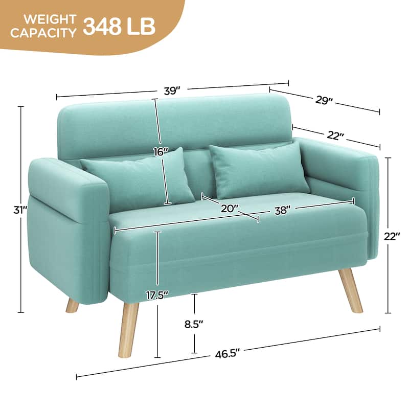 Yaheetech Small Fabric Loveseat Sofa With Lumbar Pillows, Solid Wood Legs Modern 2 Seater Sofa Couch - 46"× 29"×30.5"