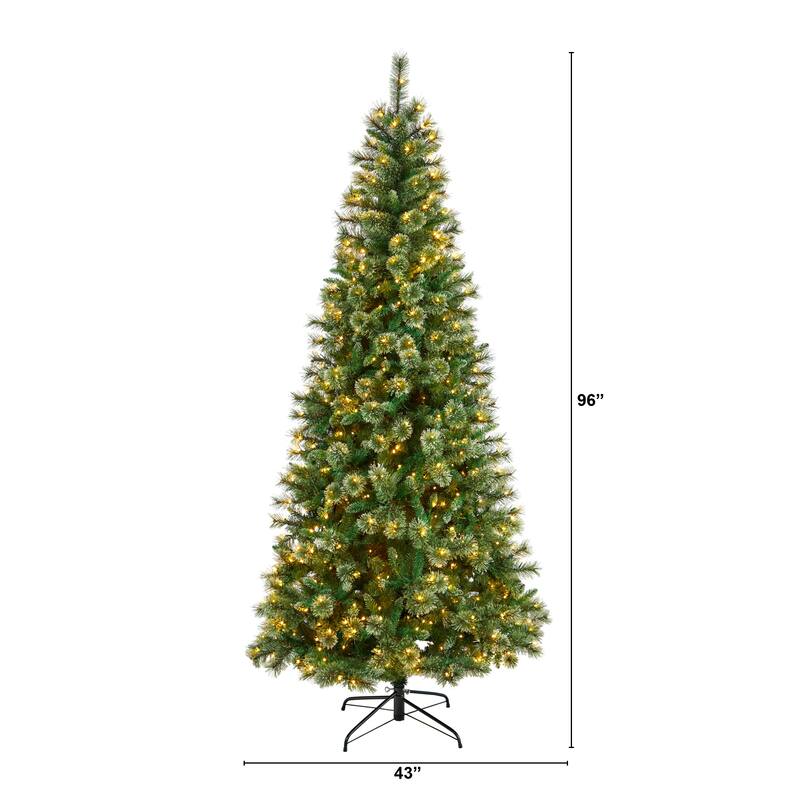 8’ Wisconsin Slim Snow Tip Pine Artificial Christmas Tree, Clear LED - 8 Foot