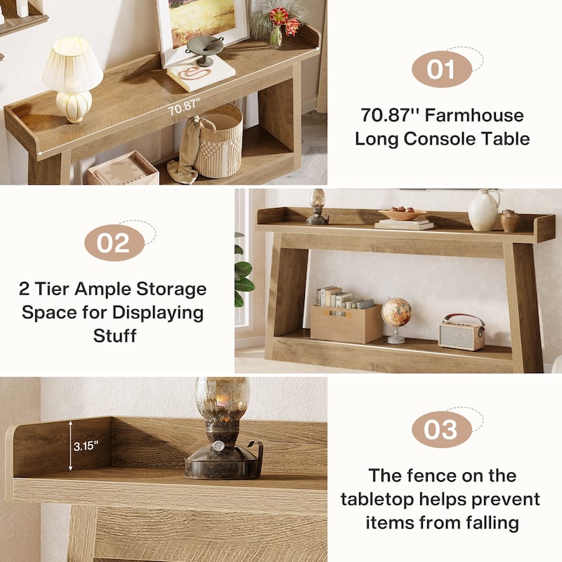 70.87-Inch Extra Long Console Table for Entryway, Sofa Table with Storage Shelf & Anti-Drop Baffle