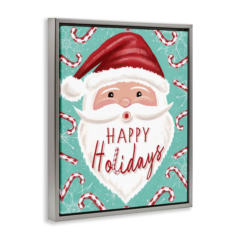 Stupell Jolly Santa & Candy Canes Framed Floater Canvas Wall Art Design By Elizabeth Tyndall