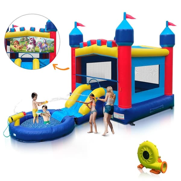 slide 2 of 7, Vinyl Inflatable Bounce House with Water Guns,Slides, Basketball Hoop and 1100-Watt Blower - 22.5x12x25.5ft 22.5x12x25.5ft