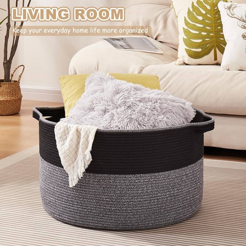 Large Woven Storage Basket with Handles - Cotton Rope, 22.8"x13"