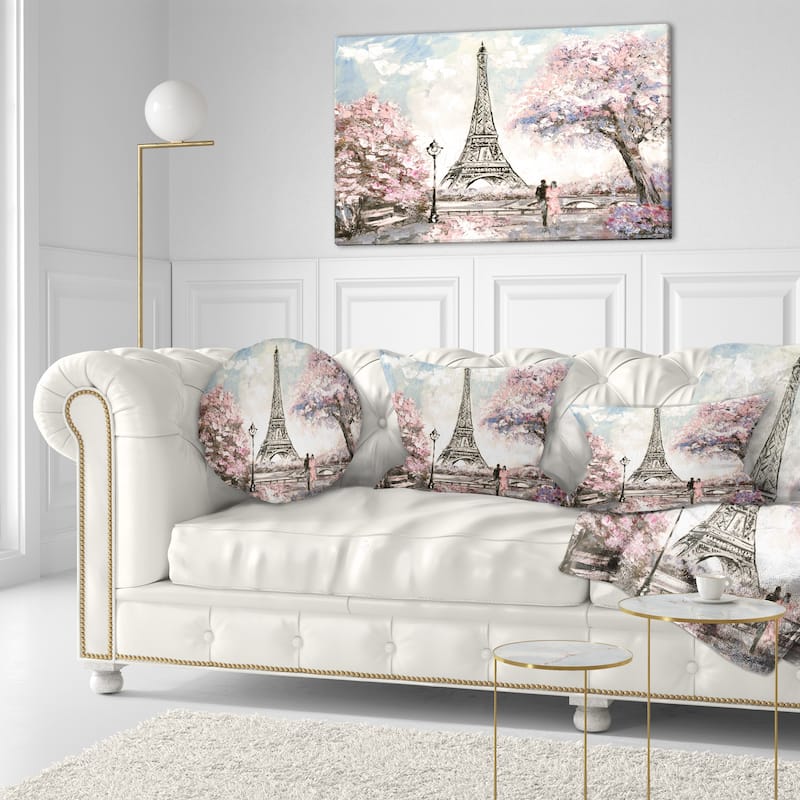 Designart Eiffel with Pink Flowers Landscape Canvas Art Print - 40 in. wide x 20 in. high