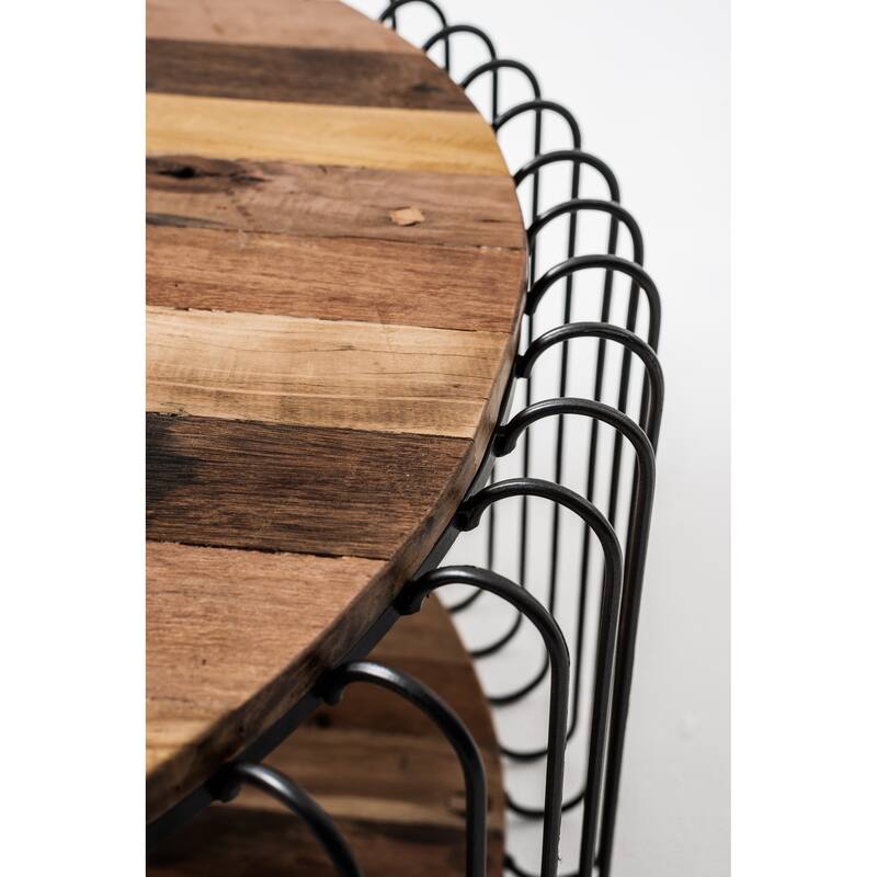 HomeRoots 32" Black and Natural Reclaimed Wood and Iron Round Coffee Table - 15.75" H x 31.5" W x 31.5" D