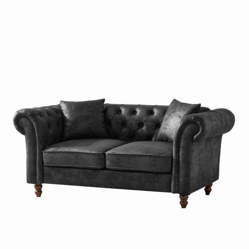 66" Chesterfield Tech-Fabric Loveseat,Mid-Century Modern 2-Seater with Rolled Arms and 450lb Capacity