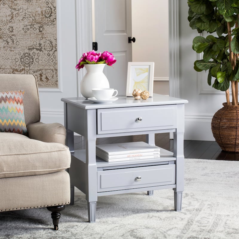 SAFAVIEH Terri Two Drawer White Nightstand - Grey