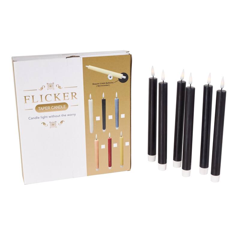 Wax Flameless Candle with Remote Control - Set of 6 Red, Black, White, Yellow, Blue or Pink - Roche River Decor - Black