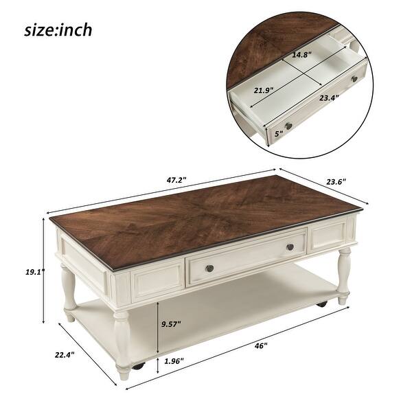 Retro Cocktail Table Coffee Table Easy Assembly Movable with Caster
