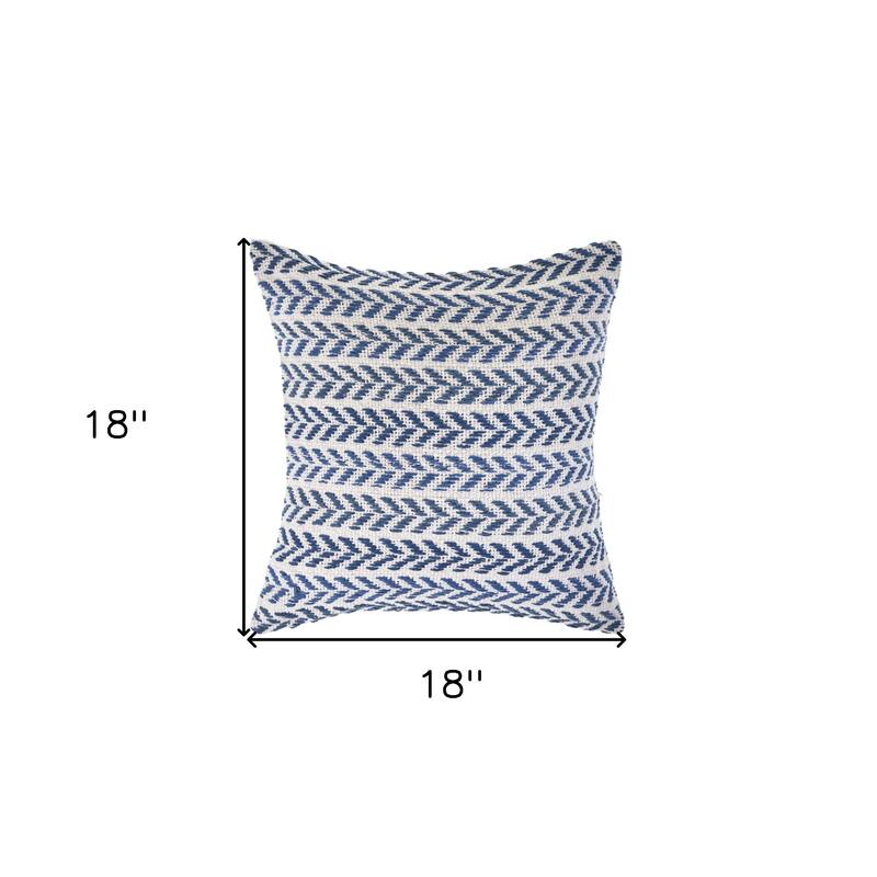 HomeRoots 18" X 18" Blue And White 100% Cotton Chevron Zippered Pillow