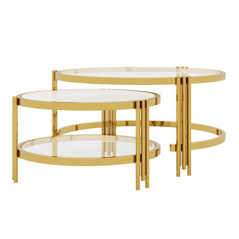 2-Piece Round Nesting Gold Coffee Table Set by Harper&Bright Designs