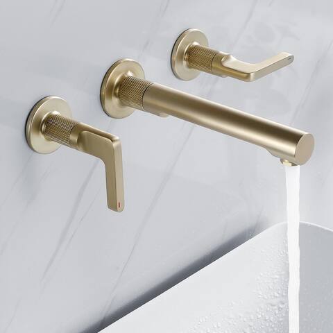 Luxury Wall Mounted Bathroom Faucet Widespread with 2-Handle in Black and Gold