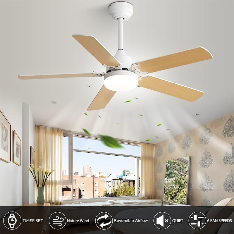 42"/52" Ceiling Fan with Remote,Dual Blade Finish,3CCT LED Light,Plywood Blades,Flush Mount and Downrod Mount