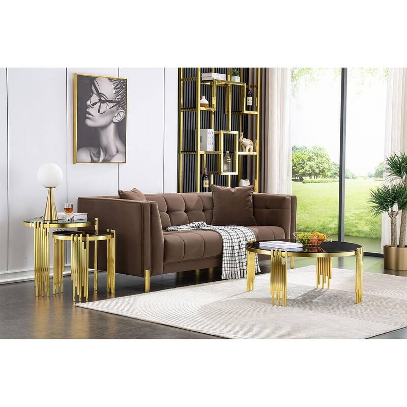 Modern 36" Round Coffee Table with Tempered Glass Top and Polished Chime-Shaped Legs