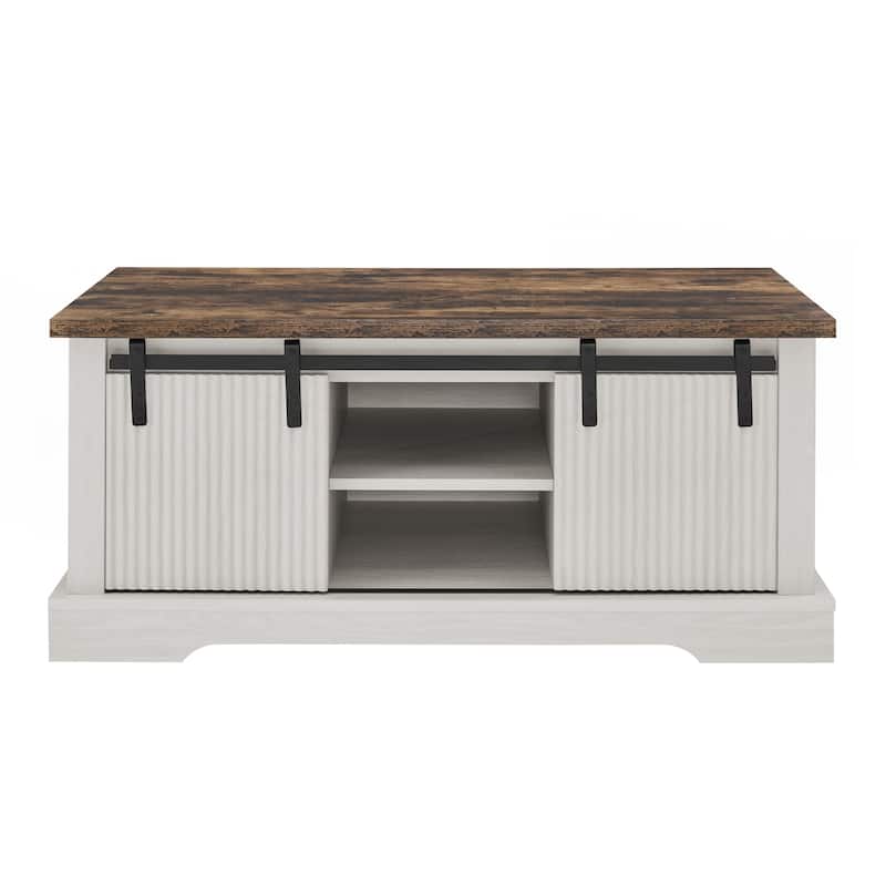 41.3 Inch Coffee Table with Storage and Sliding Wood Door