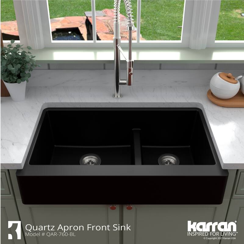 Karran Retrofit Apron-Front Quartz Double Bowl Kitchen Sink