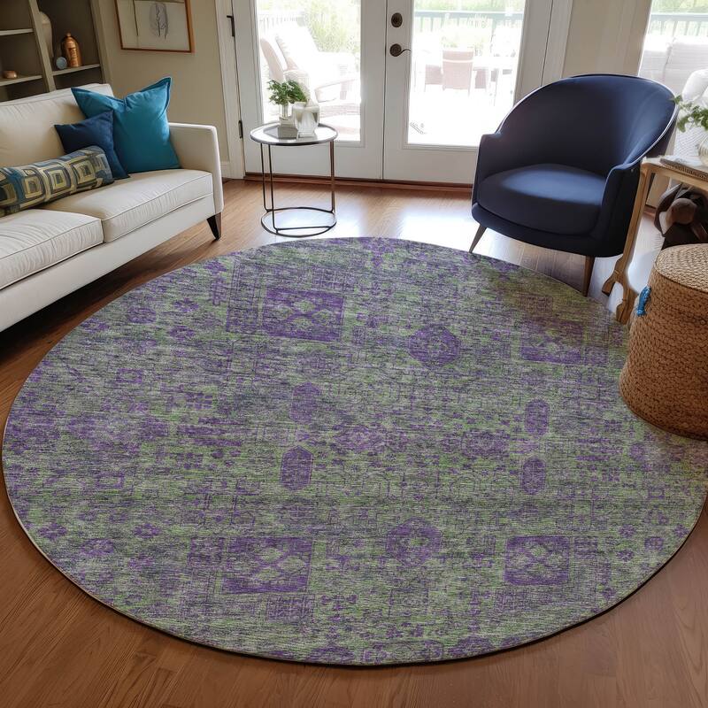 Machine Washable Indoor/ Outdoor Chantille Vintage Traditional Rug - Fern - 8' x 8'