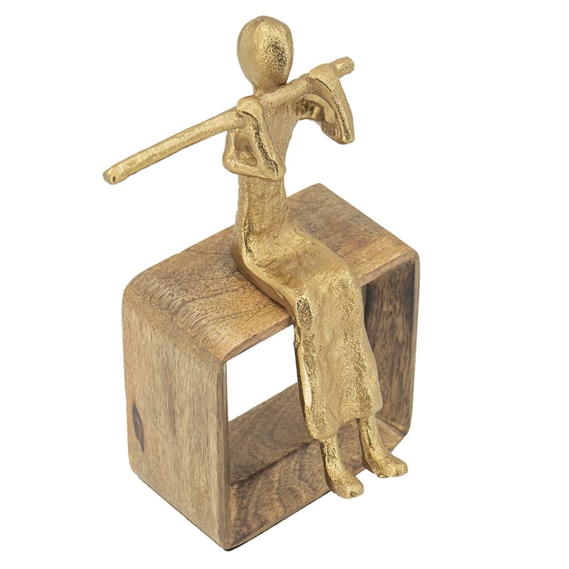 Musician Figure with Flute - 8.5" - Gold