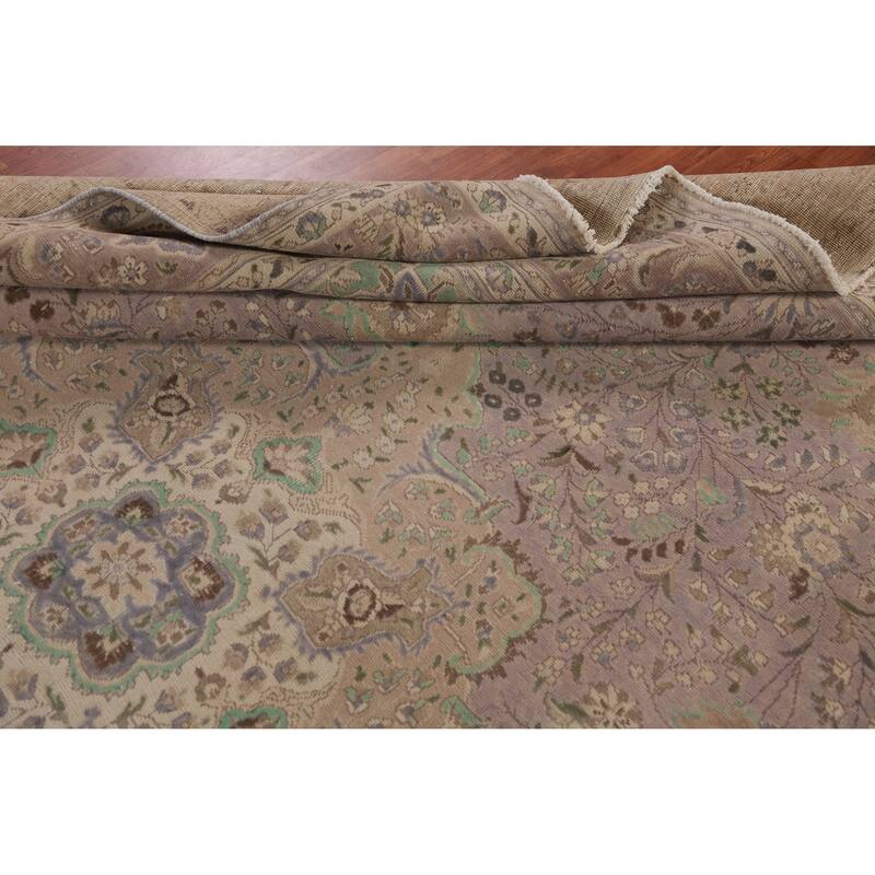 Tabriz Persian Vintage Area Rug Handmade Purple Wool Carpet - 10'0" x 12'11"
