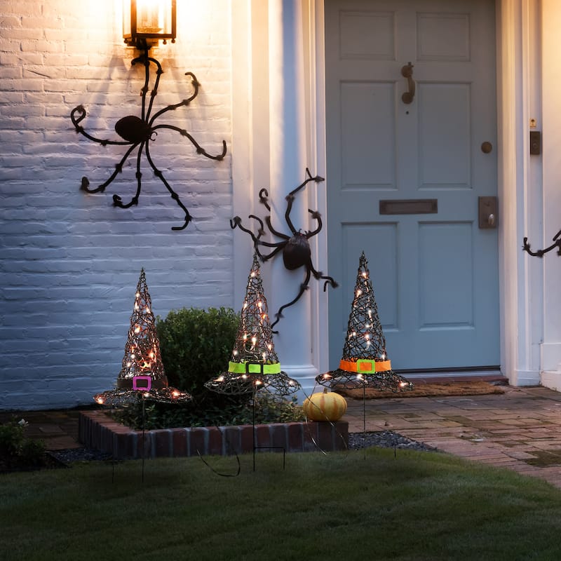National Tree Company Halloween Pre-Lit Black Witch's Hat Garden Stakes, 23 inches