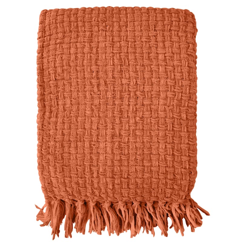 Fabstyles Chenille Basket Weave Polyester Throw Blanket - 50x60 - Rust