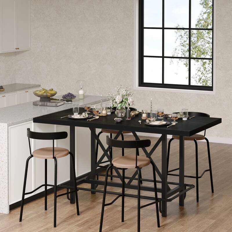 63" Long Wood Dining Table for 4-6 People, Farmhouse Dinner Table with Thick Tabletop, Kitchen Table with Footrest