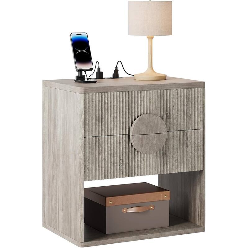 Nightstand Wide Fluted Nightstand with Charging Station