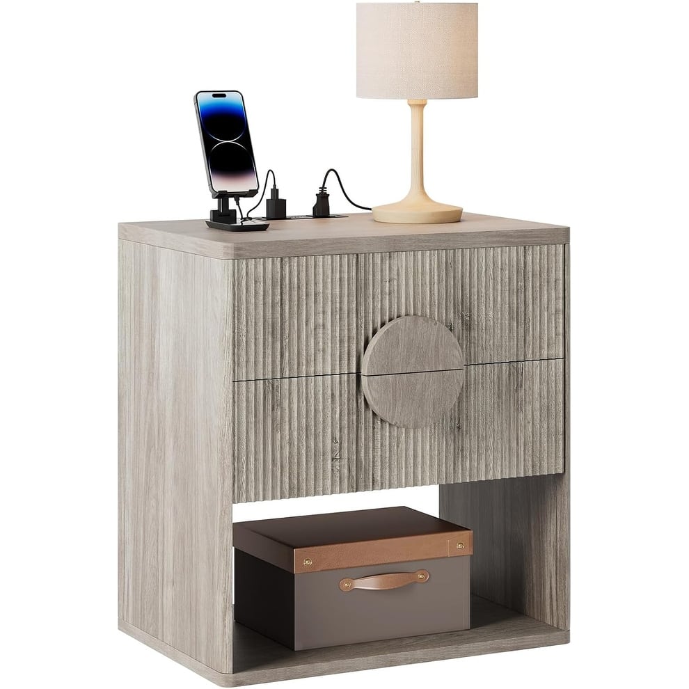 Nightstand Wide Fluted Nightstand with Charging Station