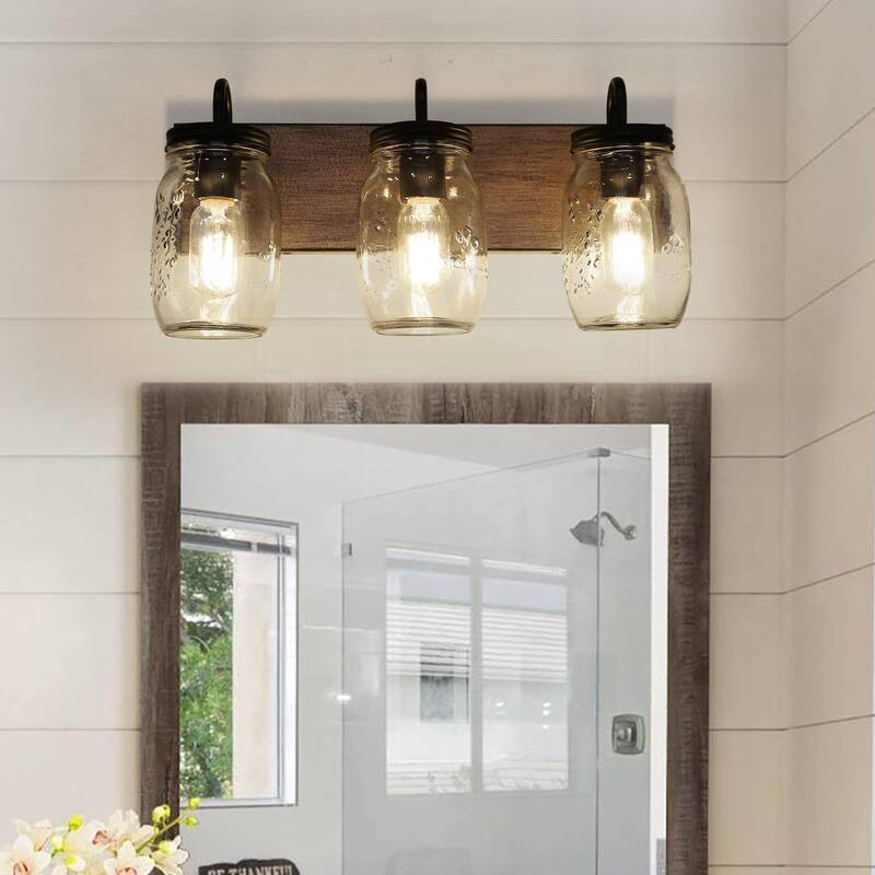 Kole Modern Farmhouse 3-Light Bathroom Vanity Light Mason Jar Wall Sconce - 18"L x 9"H