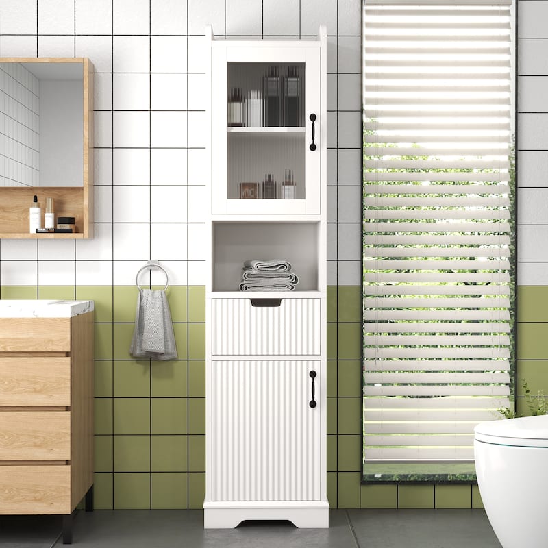 Free Standing High Bathroom Cabinet With Multiple Storage Cabinets